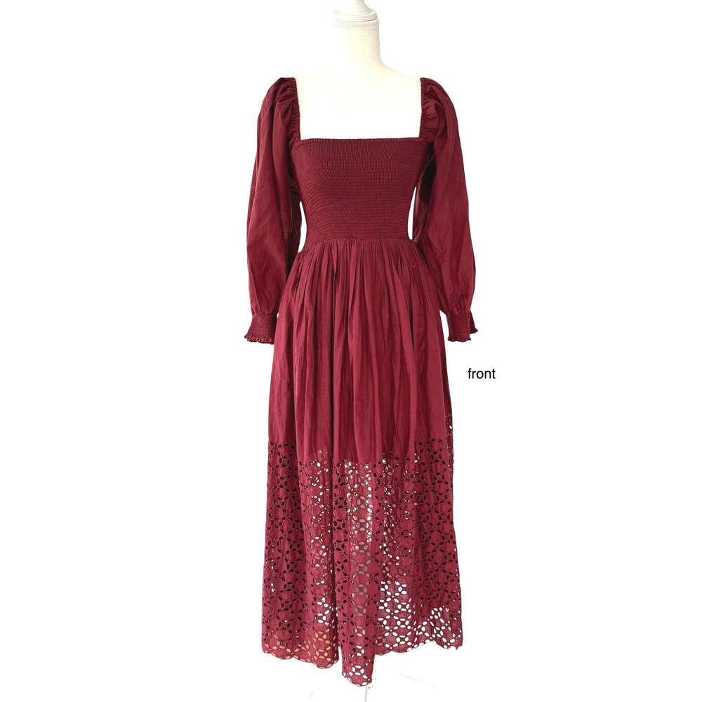 Free People Empress Rock Midi Dress Cottagecore Square Neck Puff Sleeve XS